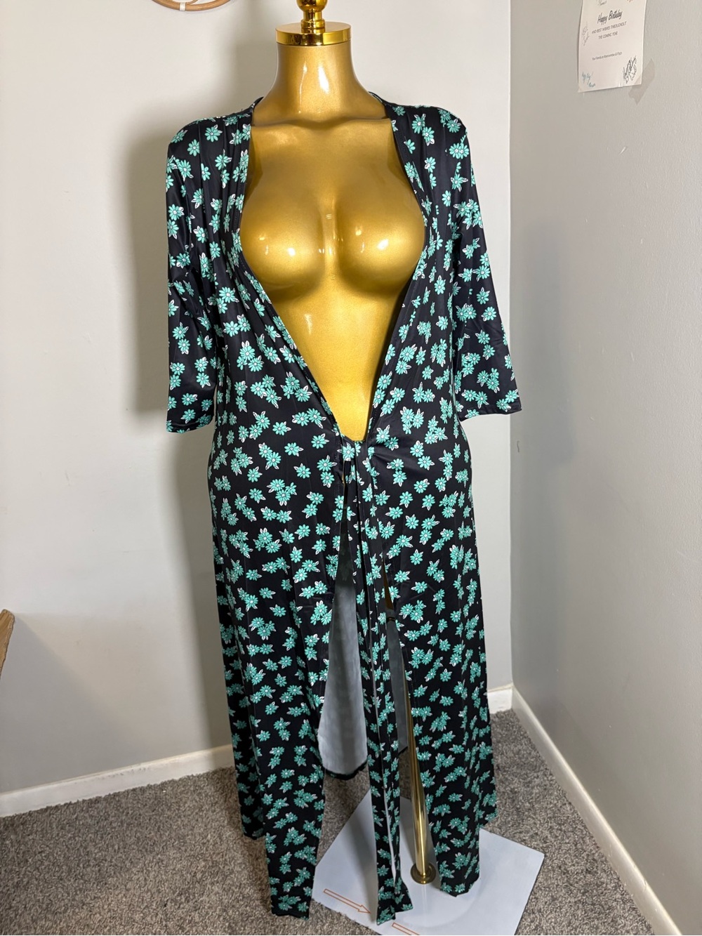 Black & Teal Floral Tie-Front Wrap